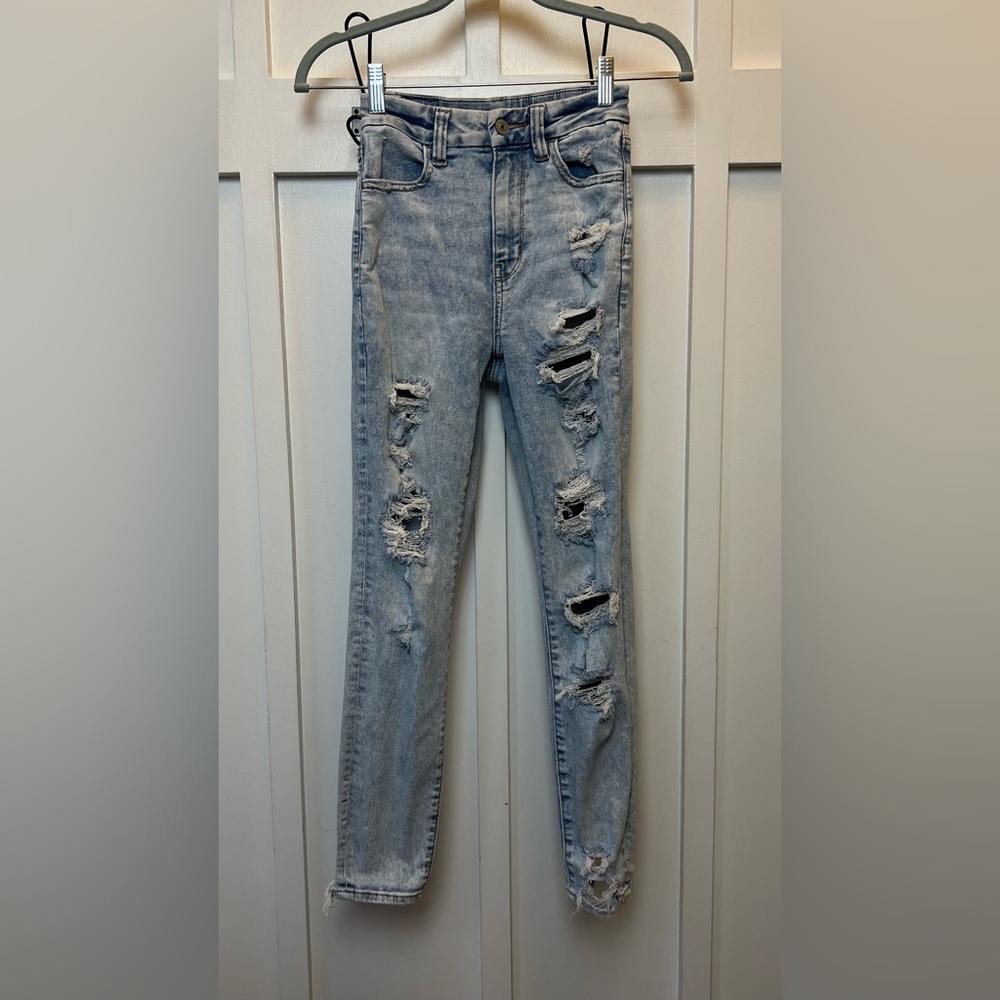 American Eagle Stretch Curvy Super High Rise Jegging Siz 00 Short Distressed Y2K